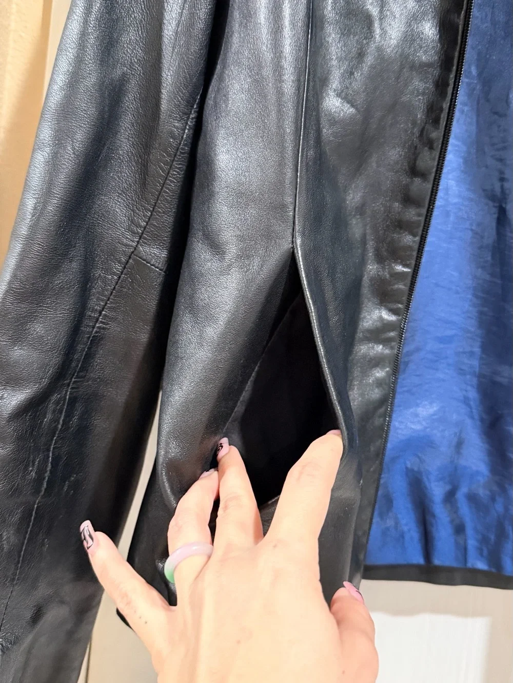 Wilsons Leather Black Leather Jacket with Blue Lining